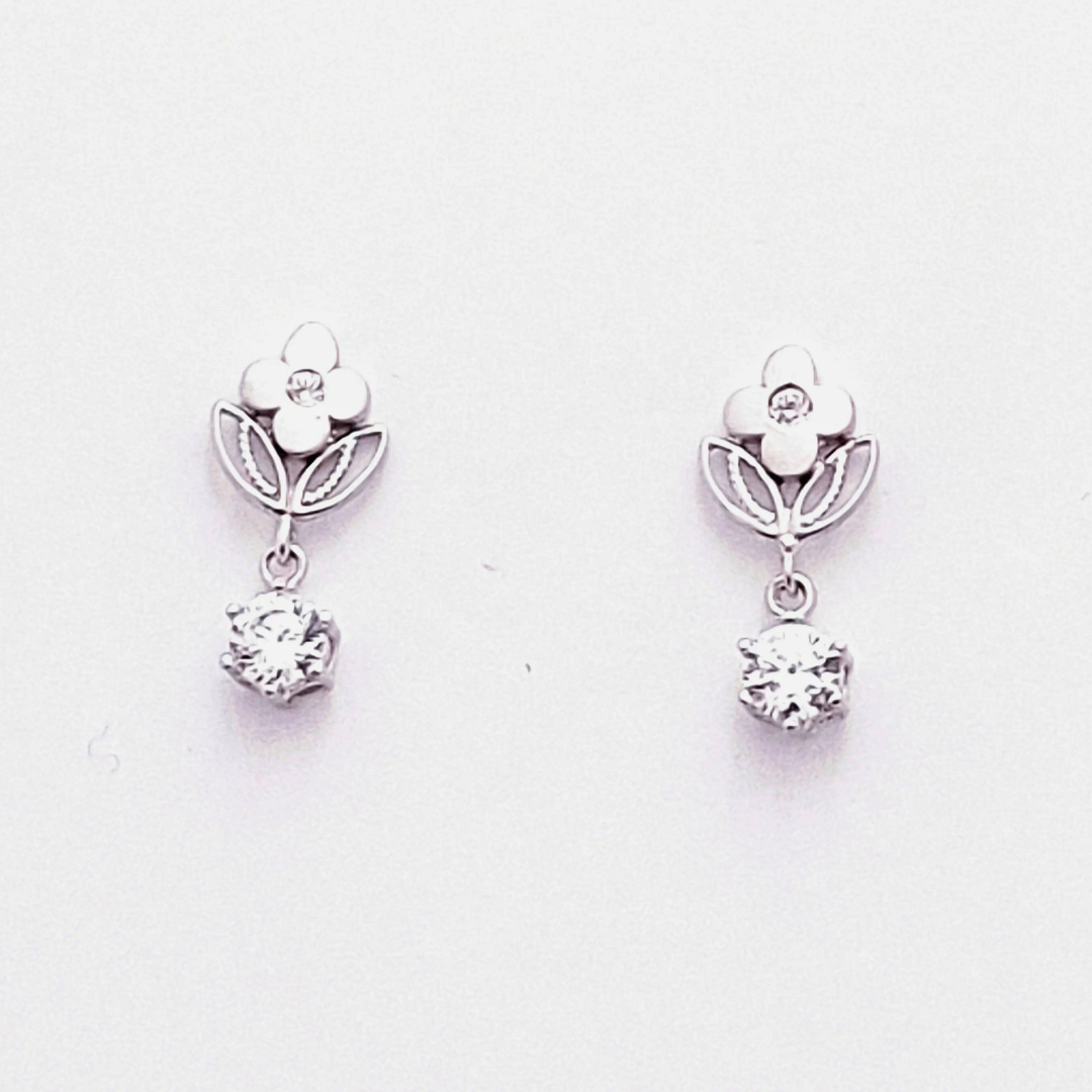 white gold cubic zirconia flower drop earrings
