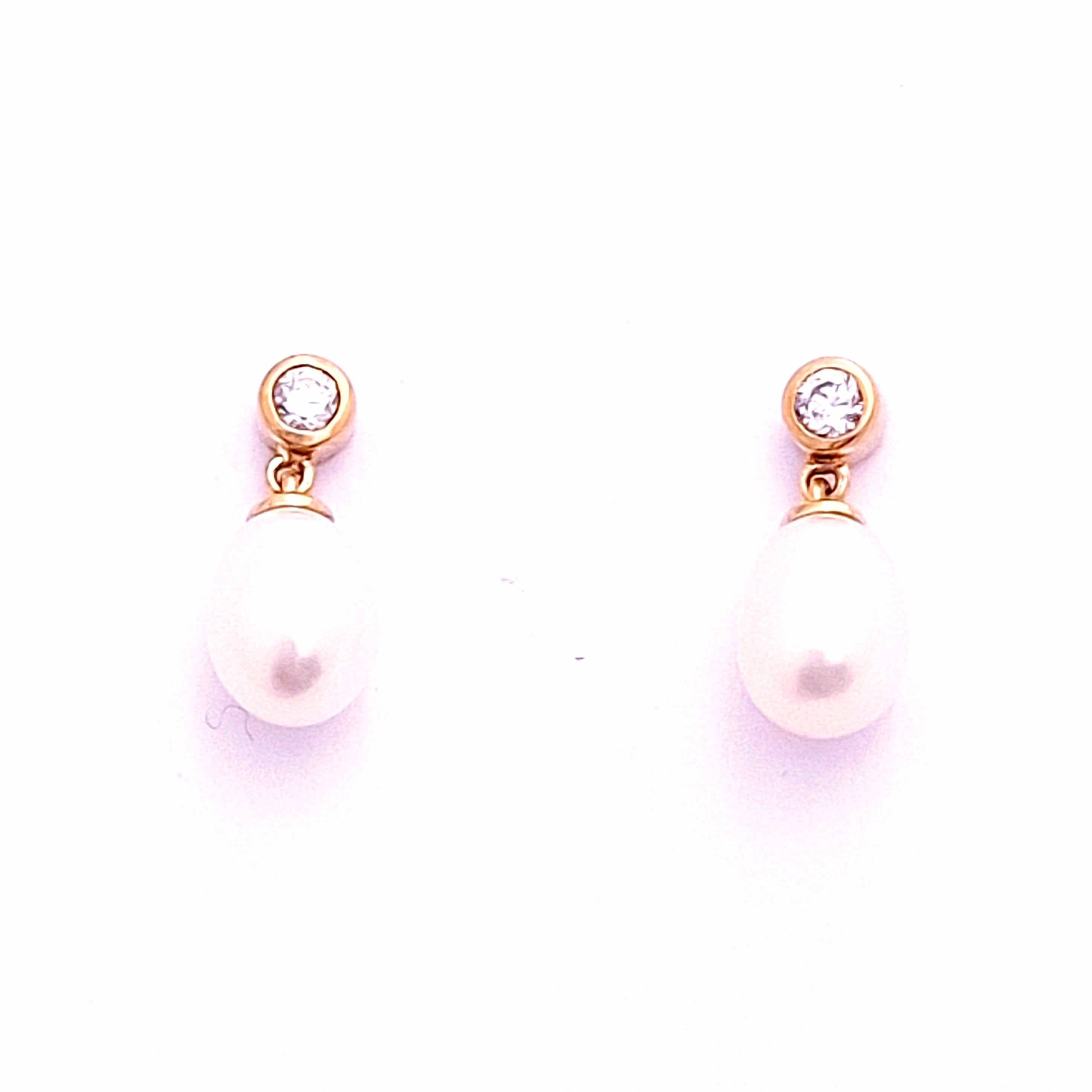 10ct Yellow Gold Pearl & Cubic Zirconia Drop Earrings