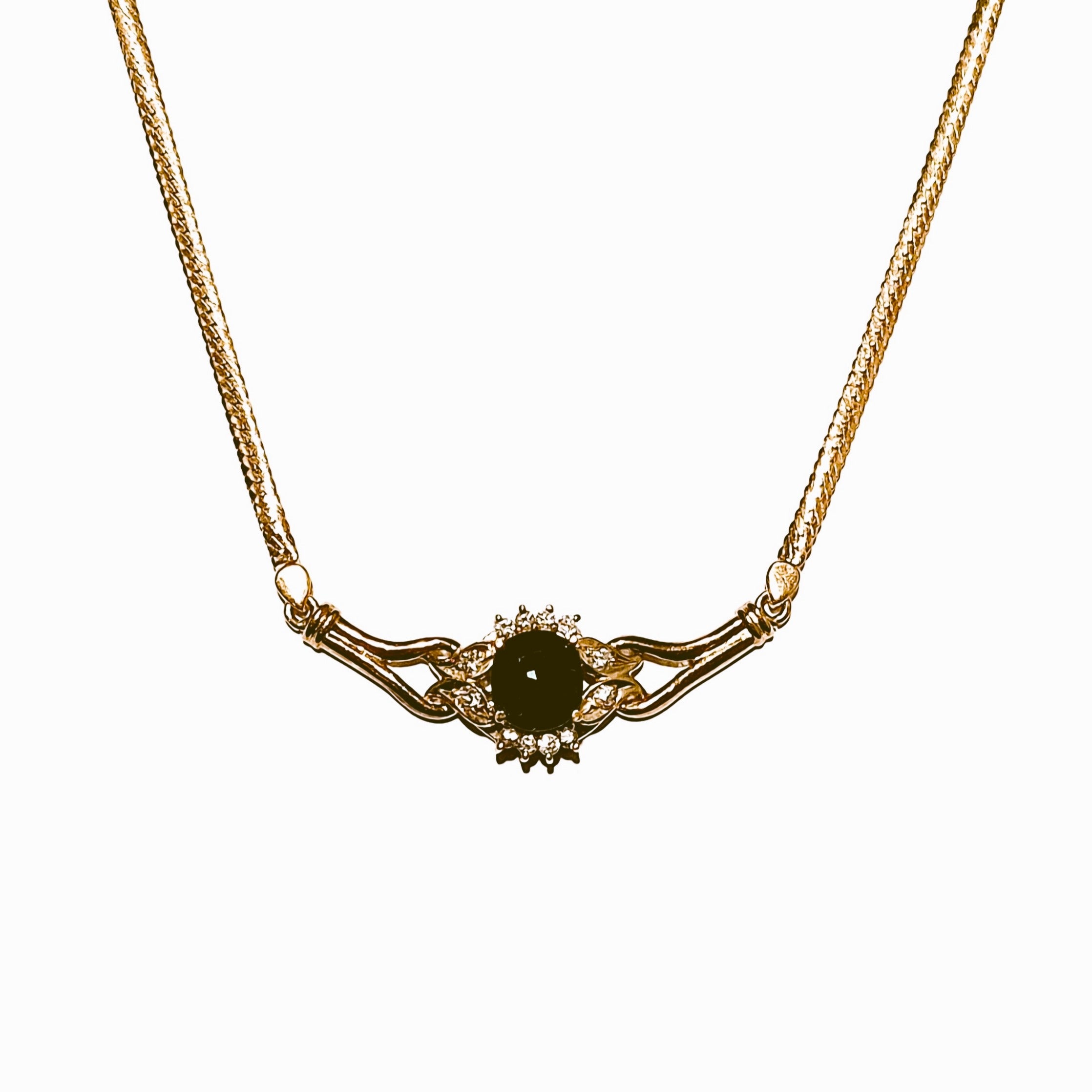 18ct Yellow Gold Sapphire & Diamond Herringbone Necklace 40cm