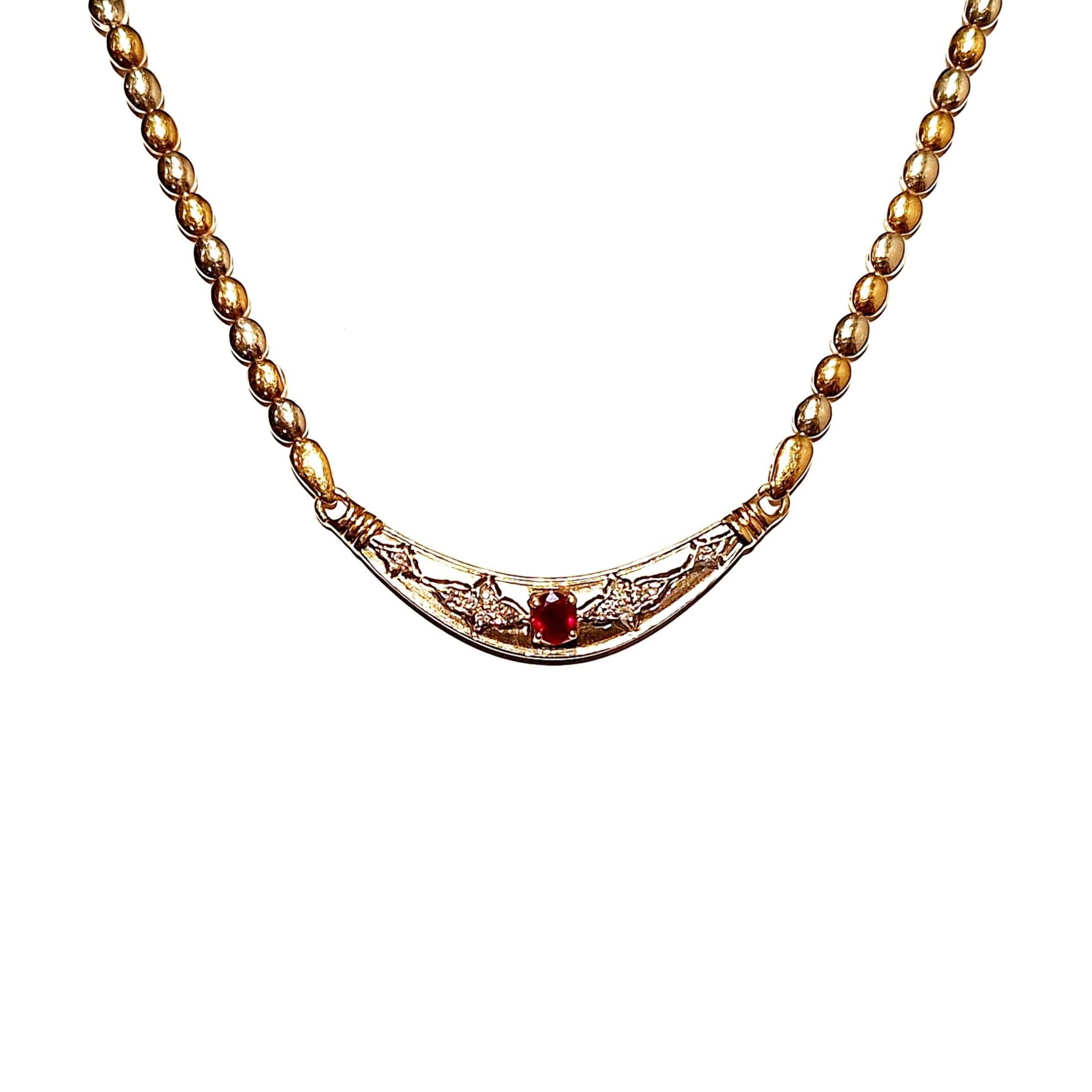 18ct Yellow Gold Vintage 0.54ct Ruby & Diamond Collar Necklace 40cm
