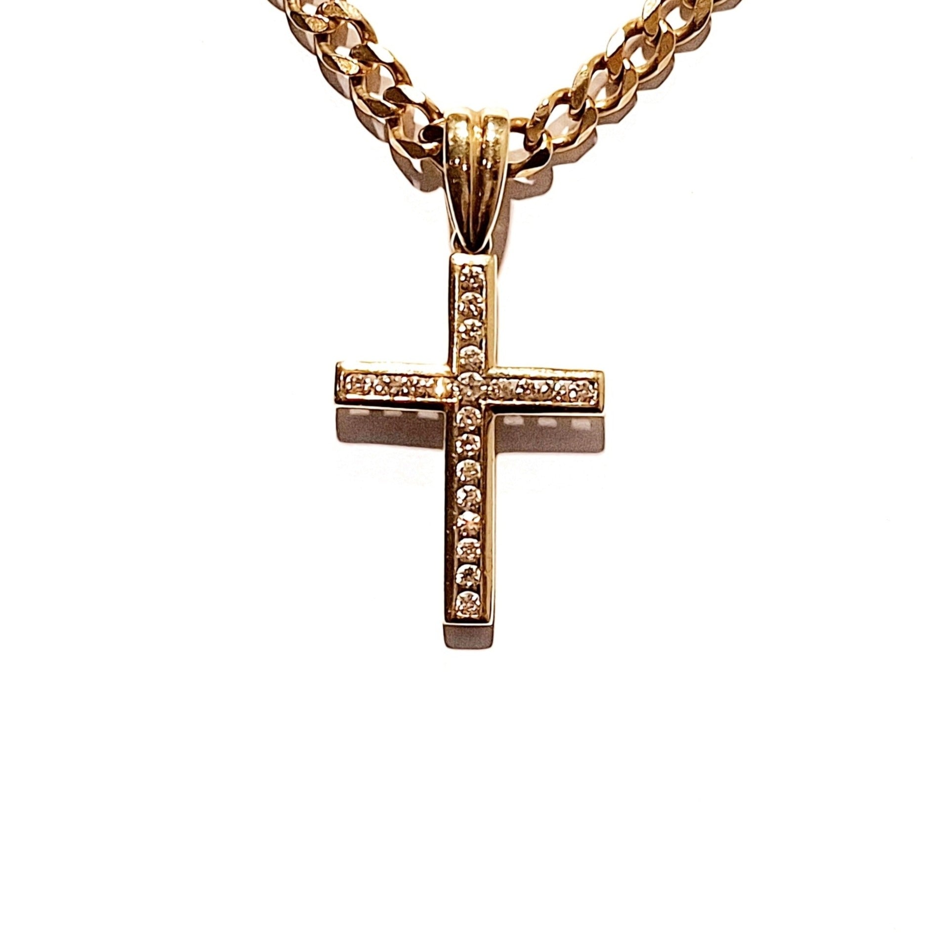 9ct Yellow Gold Diamond Cross Pendant