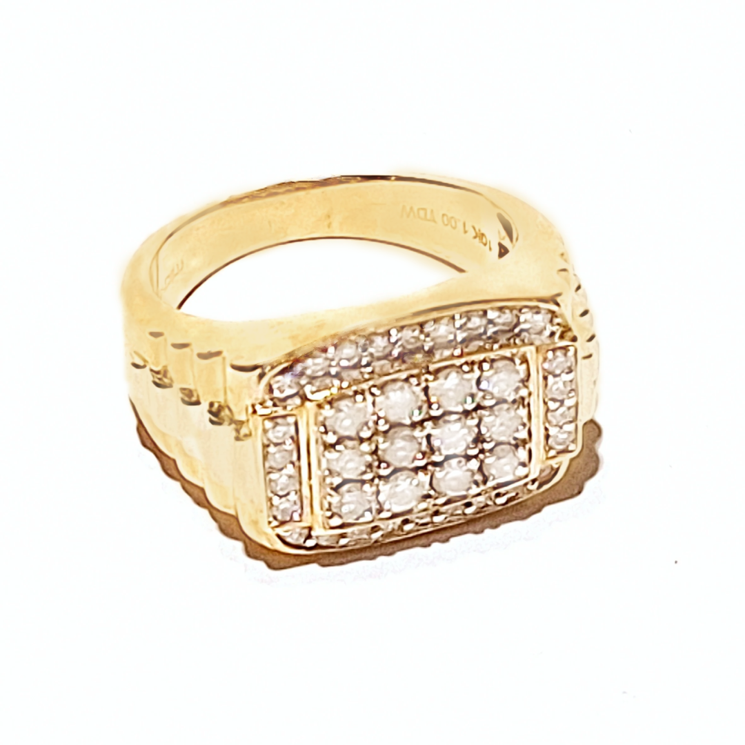 10ct Two-Toned Gold Diamond Rolex Style Men's Cluster Ring