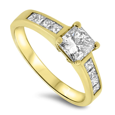 1.20ct Princess Cut Diamond Engagement Ring H VS2 in 18k Yellow Gold