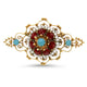 Turquoise, Garnet and Seed Pearls Brooch in 14k Yellow Gold