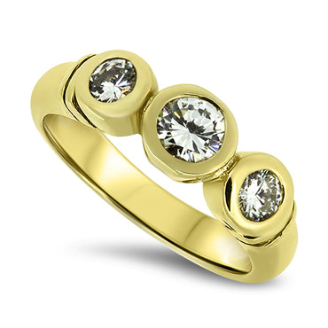 Diamond Handmade Trilogy Style Ring in 18k Yellow Gold