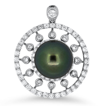 1.44ct Tahitian South Sea Pearl and Diamond Pendant in 18k White Gold