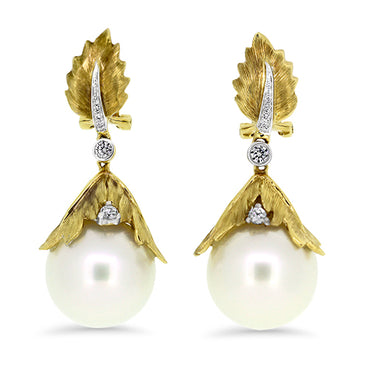 18ct Gold South Sea Pearl and Diamond Earrings | London Loans