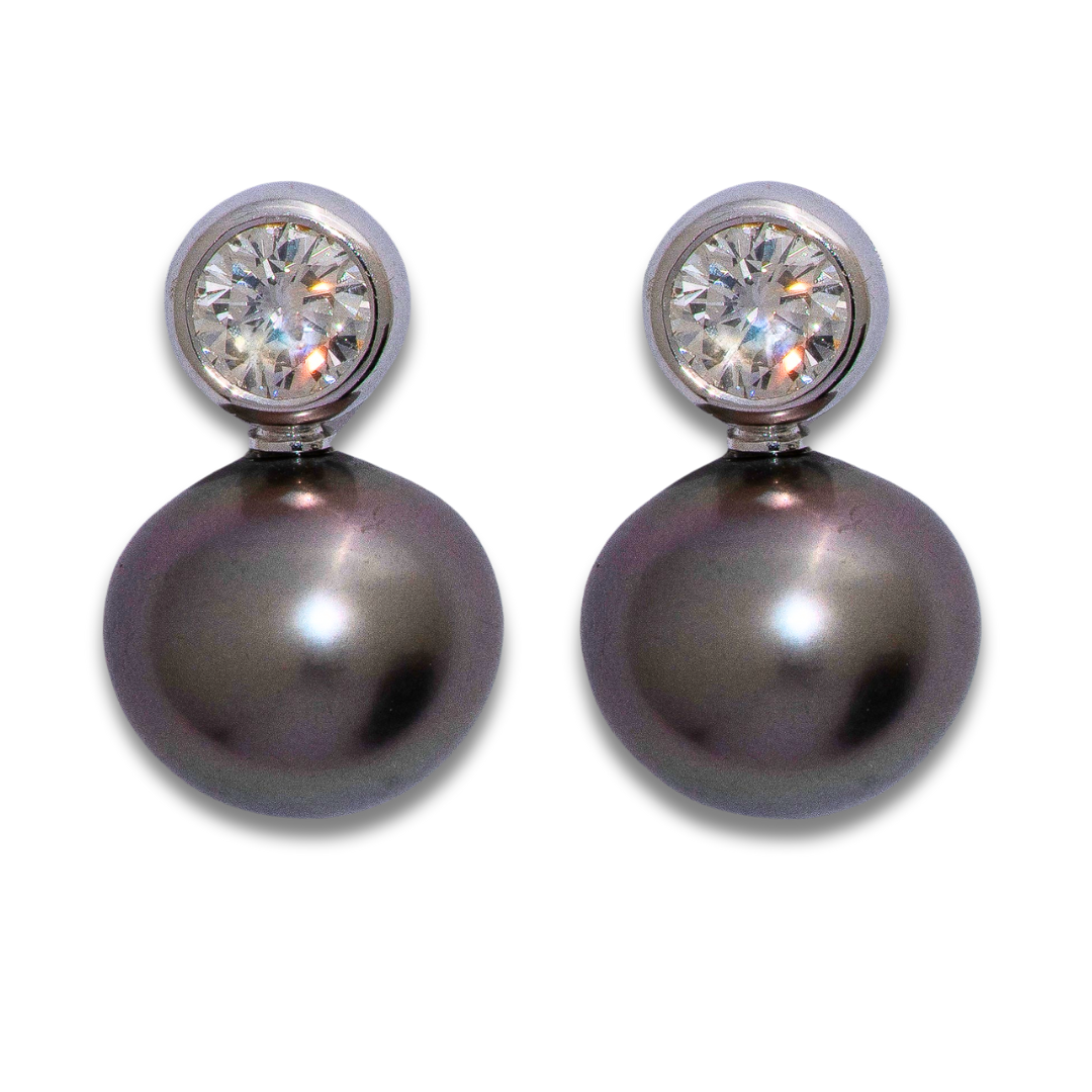 Tahitian South Sea Pearl and Diamond Drop Earrings in White Gold