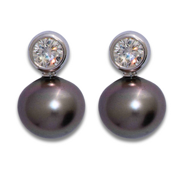 Tahitian South Sea Pearl and Diamond Drop Earrings in White Gold