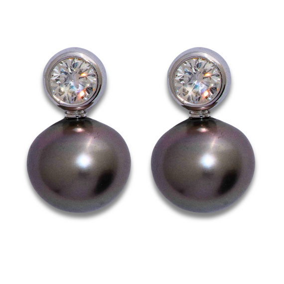 Tahitian South Sea Pearl and Diamond Drop Earrings in White Gold