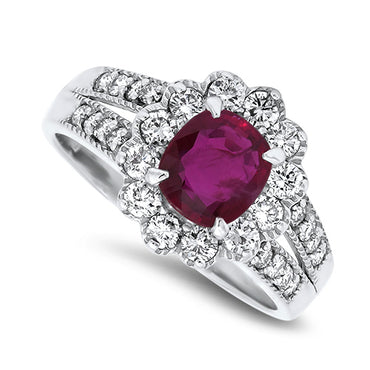Natural Ruby and Diamond Cluster Ring in White Gold