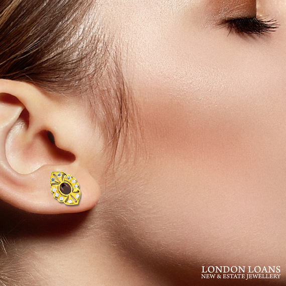 natural ruby and diamond earrings in yellow gold | LONDON LOANS