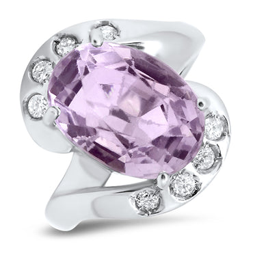 8.29ct Amethyst and Diamond Cluster Ring Handmade in 14ct White Gold