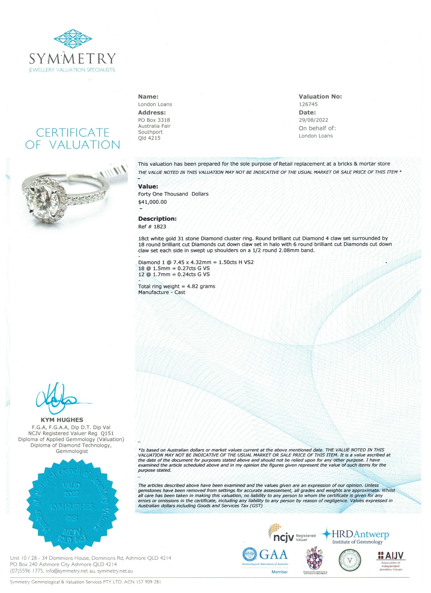 2.01ct Halo Set Diamond Ring with a 1.50ct Centre Diamond H VS2