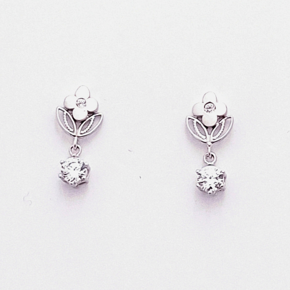 white gold cubic zirconia flower drop earrings 