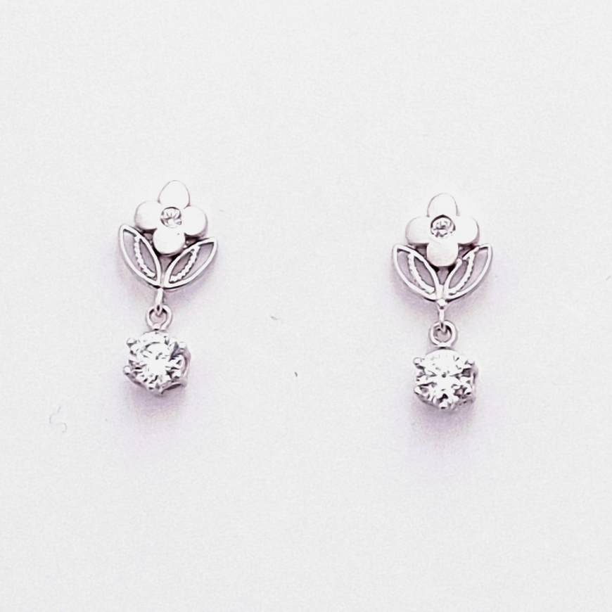 white gold cubic zirconia flower drop earrings 