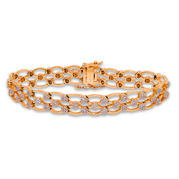 Diamond Cluster Bracelet in Yellow Gold with Safety Chain