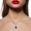 Ceylon Sapphire and Diamond Pendant Handmade in White Gold