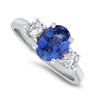 Natural Ceylon Sapphire and Diamond Ring in White Gold
