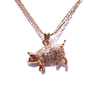 9ct Gold Diamond Pig Pendant