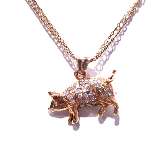 9ct Gold Diamond Pig Pendant