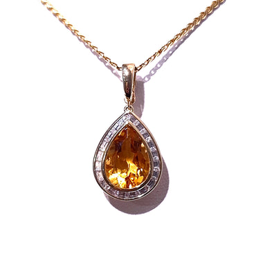 9ct Gold Citrine & Diamond Pendant