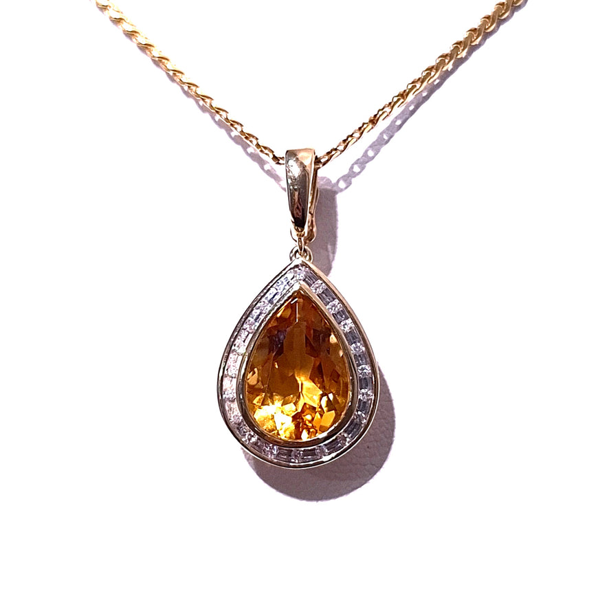 9ct Gold Citrine & Diamond Pendant
