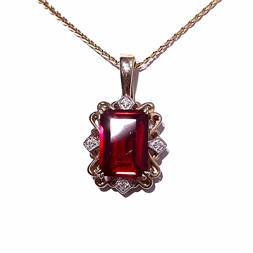 9ct Gold Created Ruby & Diamond Pendant