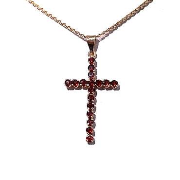 18ct Gold Garnet Cross Pendant