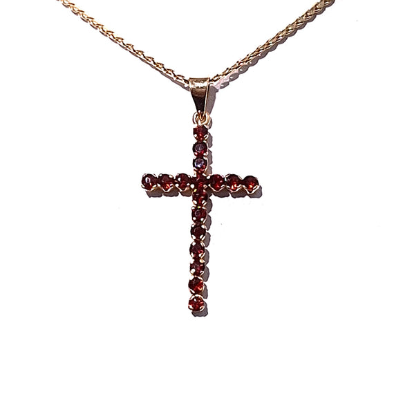 18ct Gold Garnet Cross Pendant