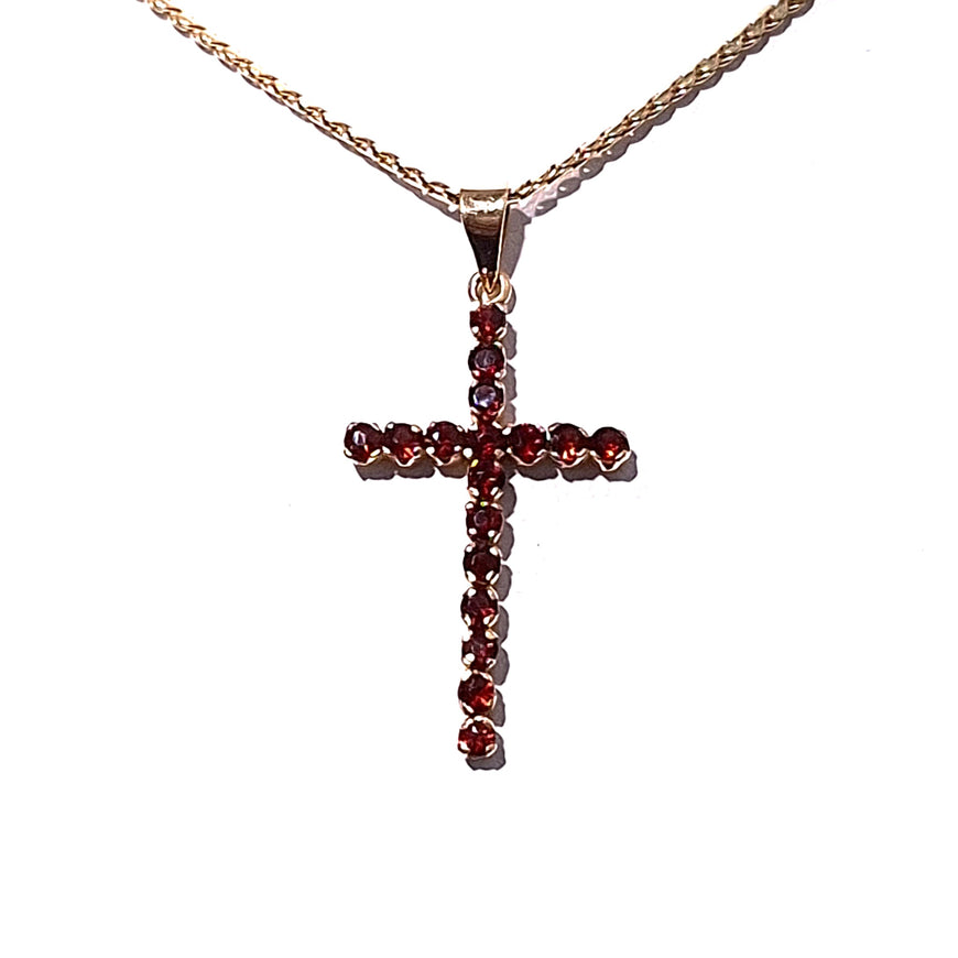 18ct Gold Garnet Cross Pendant