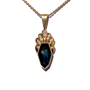 3.85ct Australian Sapphire and Diamond Handmade Pendant in 18ct Yellow Gold