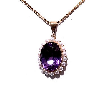 9ct Gold Amethyst & Pearl Pendant