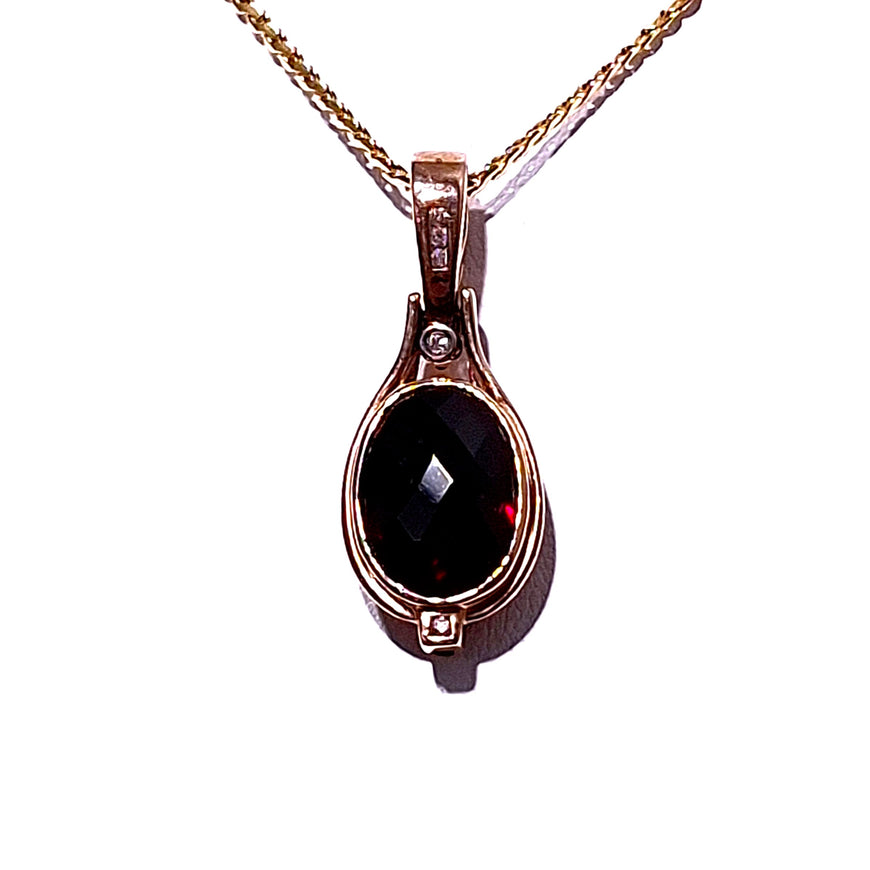 9ct Rose Gold Garnet & Diamond Pendant