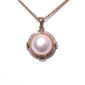 9ct Gold Mabe Enhancer Pearl & Diamond Pendant