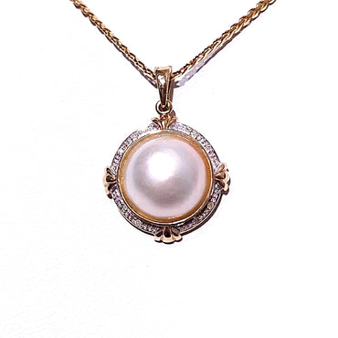 9ct Gold Mabe Enhancer Pearl & Diamond Pendant
