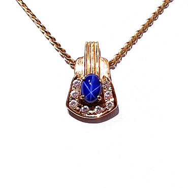 18ct Yellow Gold Created Star Sapphire & Diamond Pendant