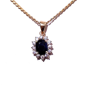 9ct Gold Sapphire & Cubic Zirconia Pendant