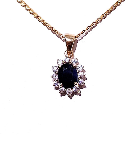 9ct Gold Sapphire & Cubic Zirconia Pendant