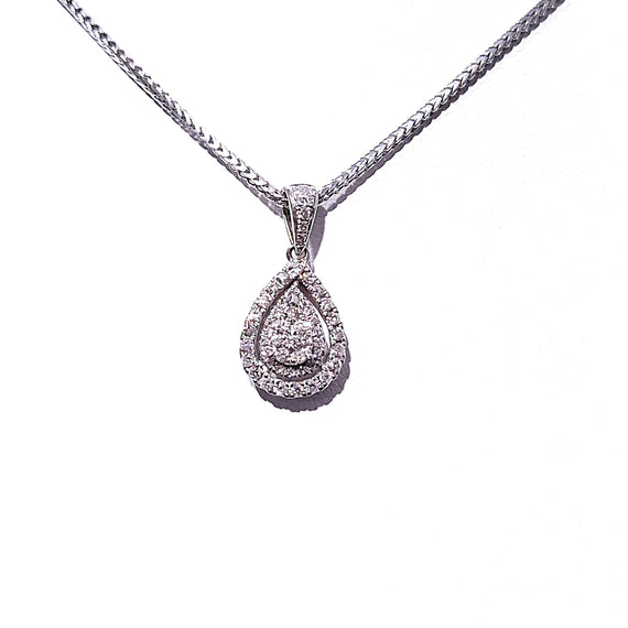 9ct White Gold Pear Shaped Diamond Cluster Pendant