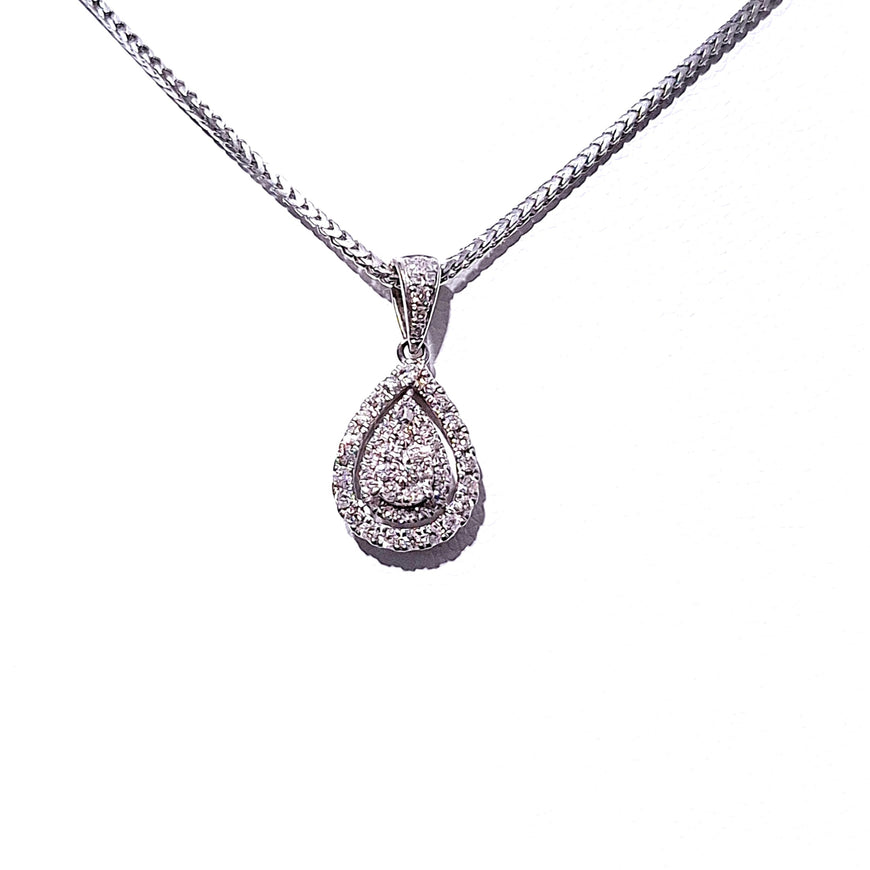9ct White Gold Pear Shaped Diamond Cluster Pendant