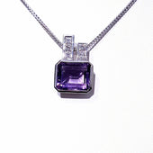 6.00ct Amethyst and Diamond Handmade Pendant in 18ct White Gold