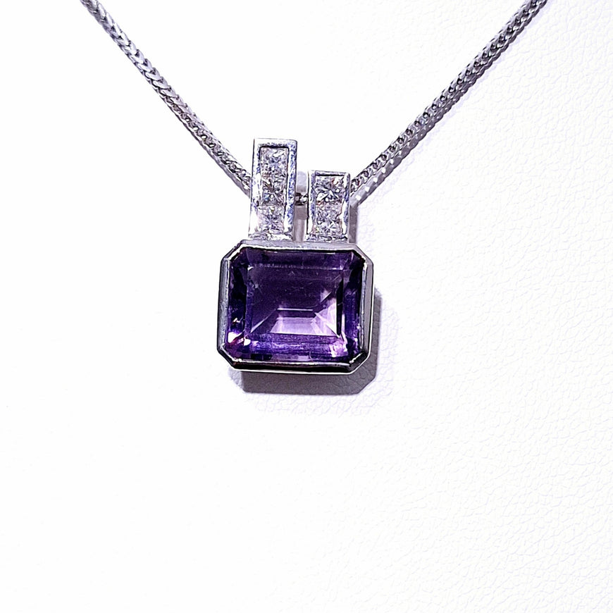 6.00ct Amethyst and Diamond Handmade Pendant in 18ct White Gold