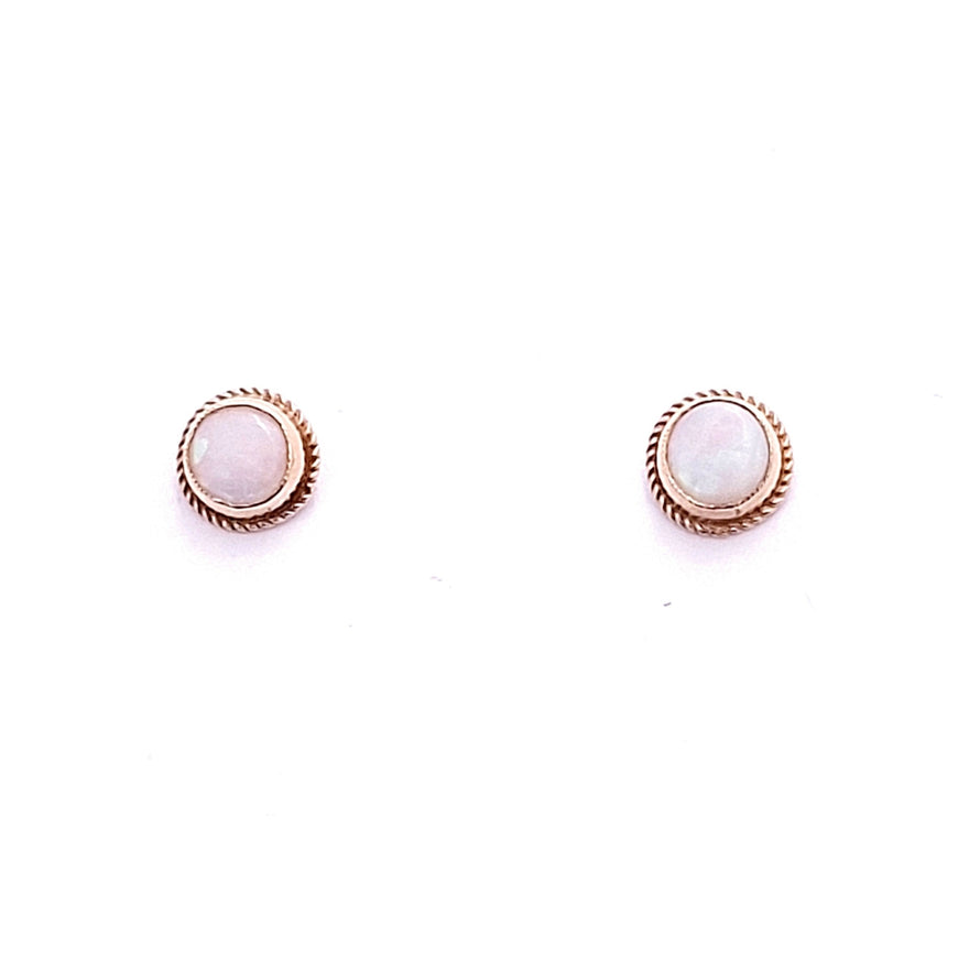 9ct Yellow Gold White Opal Stud Earrings