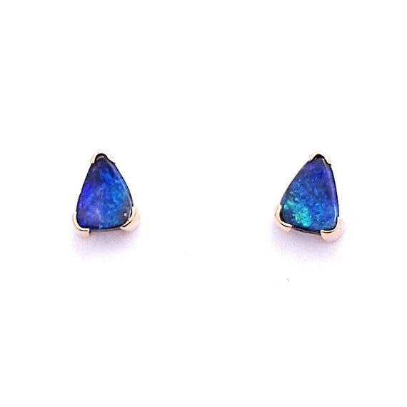 18ct Yellow Gold Blue Opal Triangle Earrings