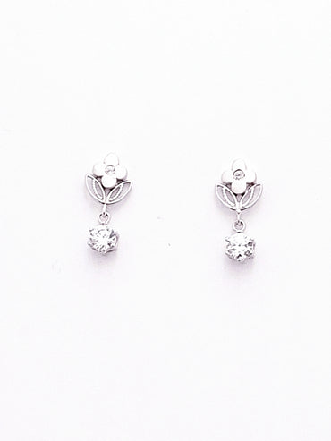18ct White Gold Cubic Zirconia Flower Drop Earrings