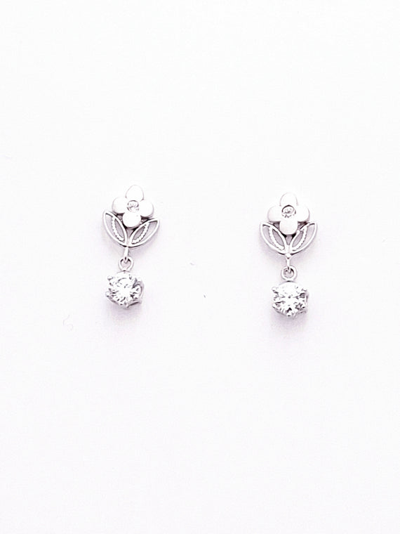 18ct White Gold Cubic Zirconia Flower Drop Earrings