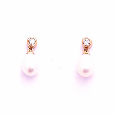 10ct Yellow Gold Pearl & Cubic Zirconia Drop Earrings
