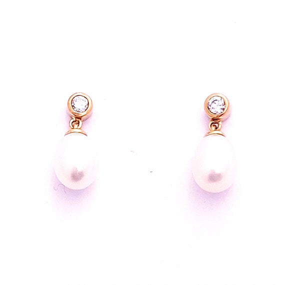 10ct Yellow Gold Pearl & Cubic Zirconia Drop Earrings