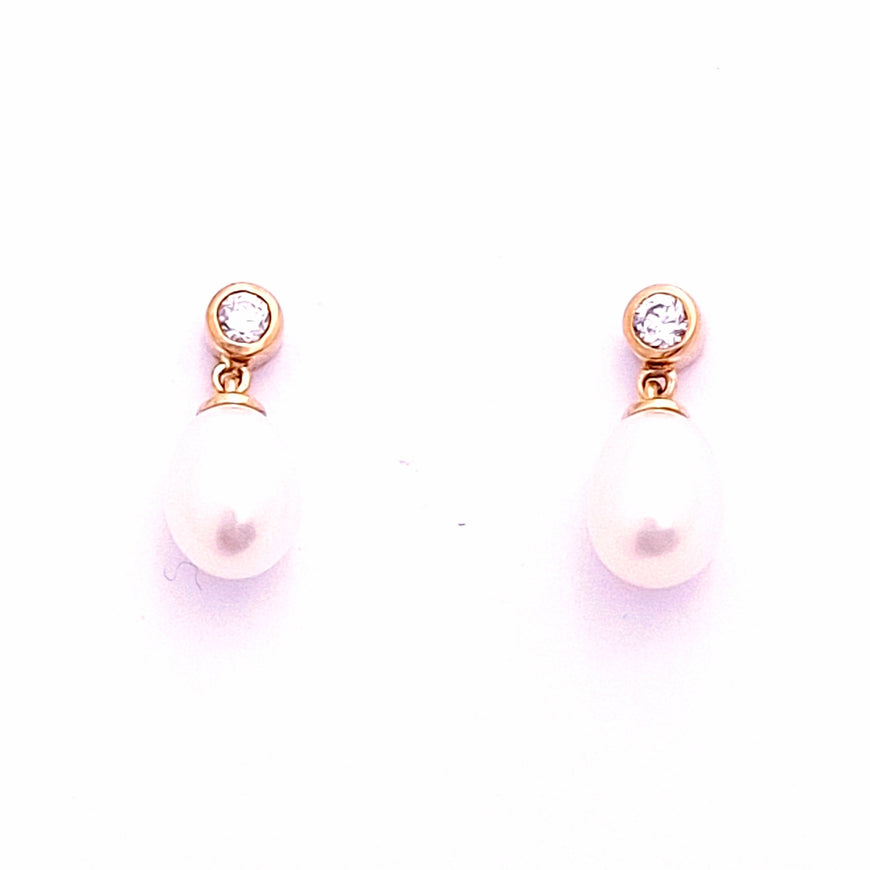10ct Yellow Gold Pearl & Cubic Zirconia Drop Earrings